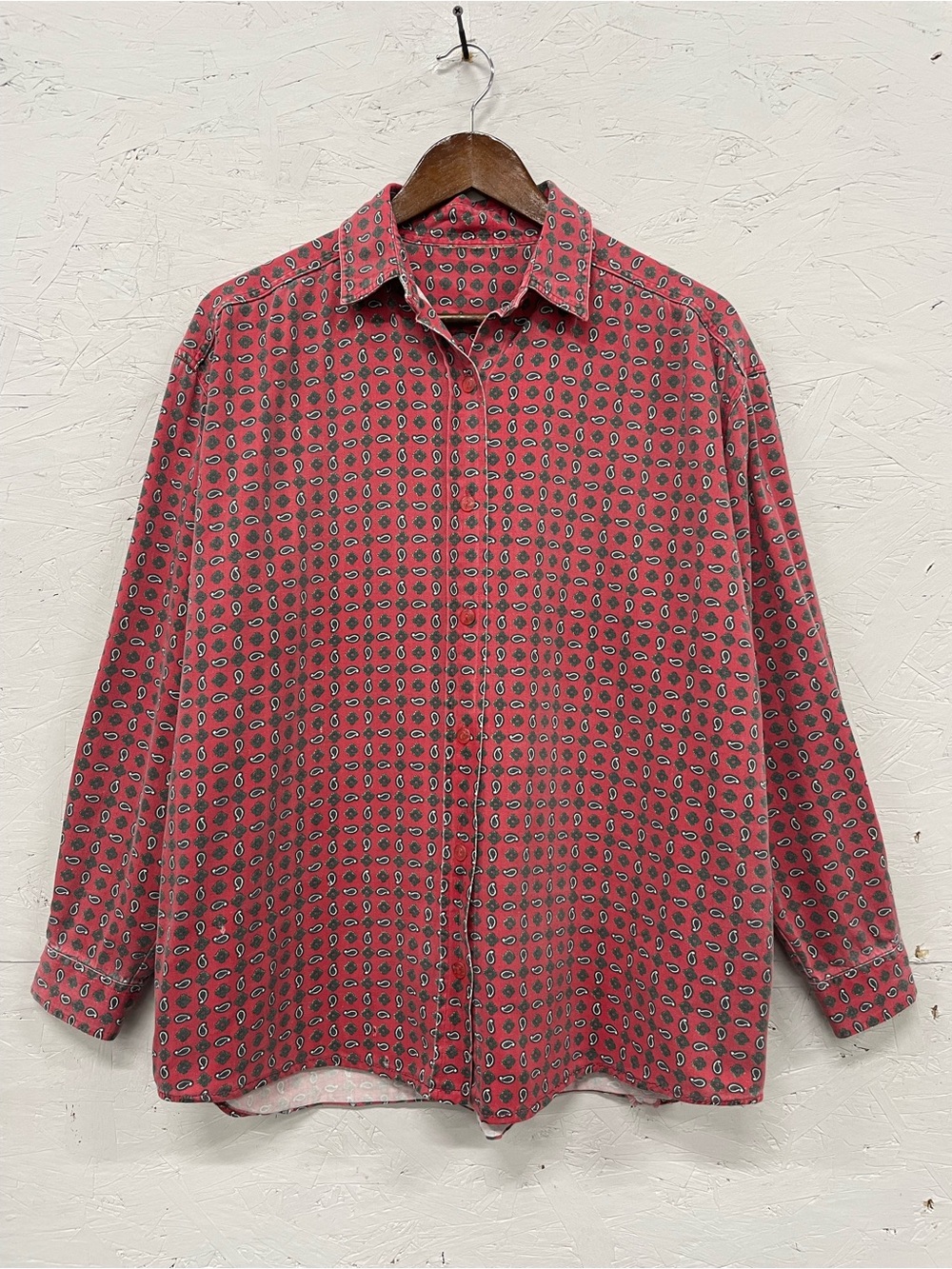 Vintage 90s Paisley Geometric Button Down Shirt, Fits L, Red Faded